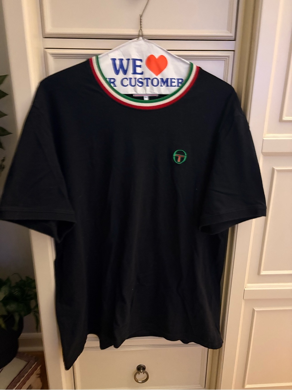 Sergio Tacchini Black Tee with Green Trim Logo